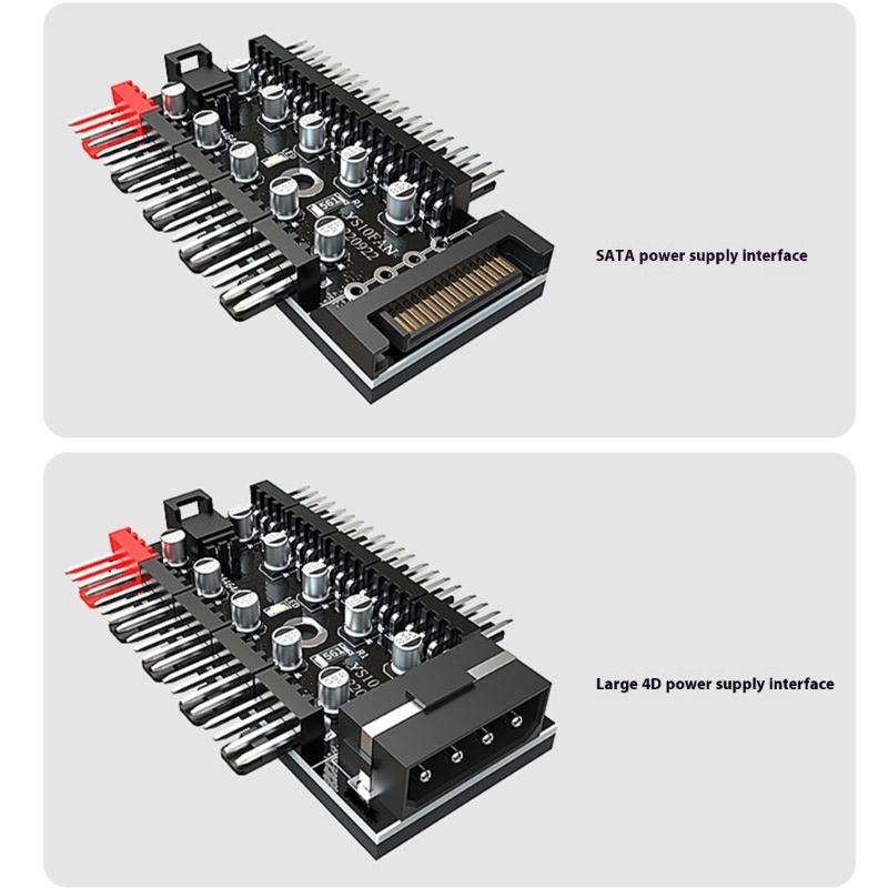 2Pcs PWM Fan Splitter Fan CPU Cooling 10 Port To PWM Adapter 4Pin PC Fan Controller Splitter Adapter Card Adapter