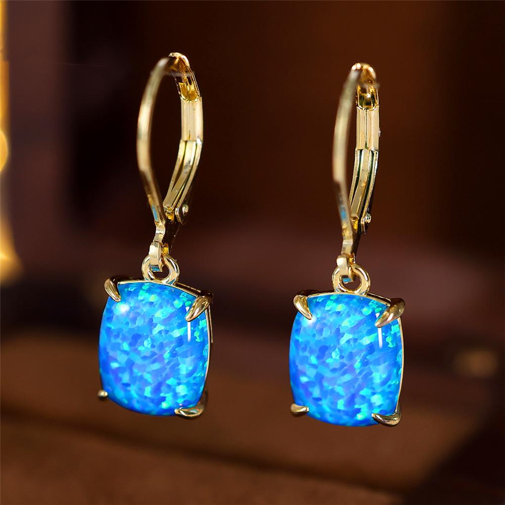 Trendy Bridal Crystal Big Oval Hoop Earrings Cute Female White Blue Fire Opal Stone Wedding Jewelry For Women