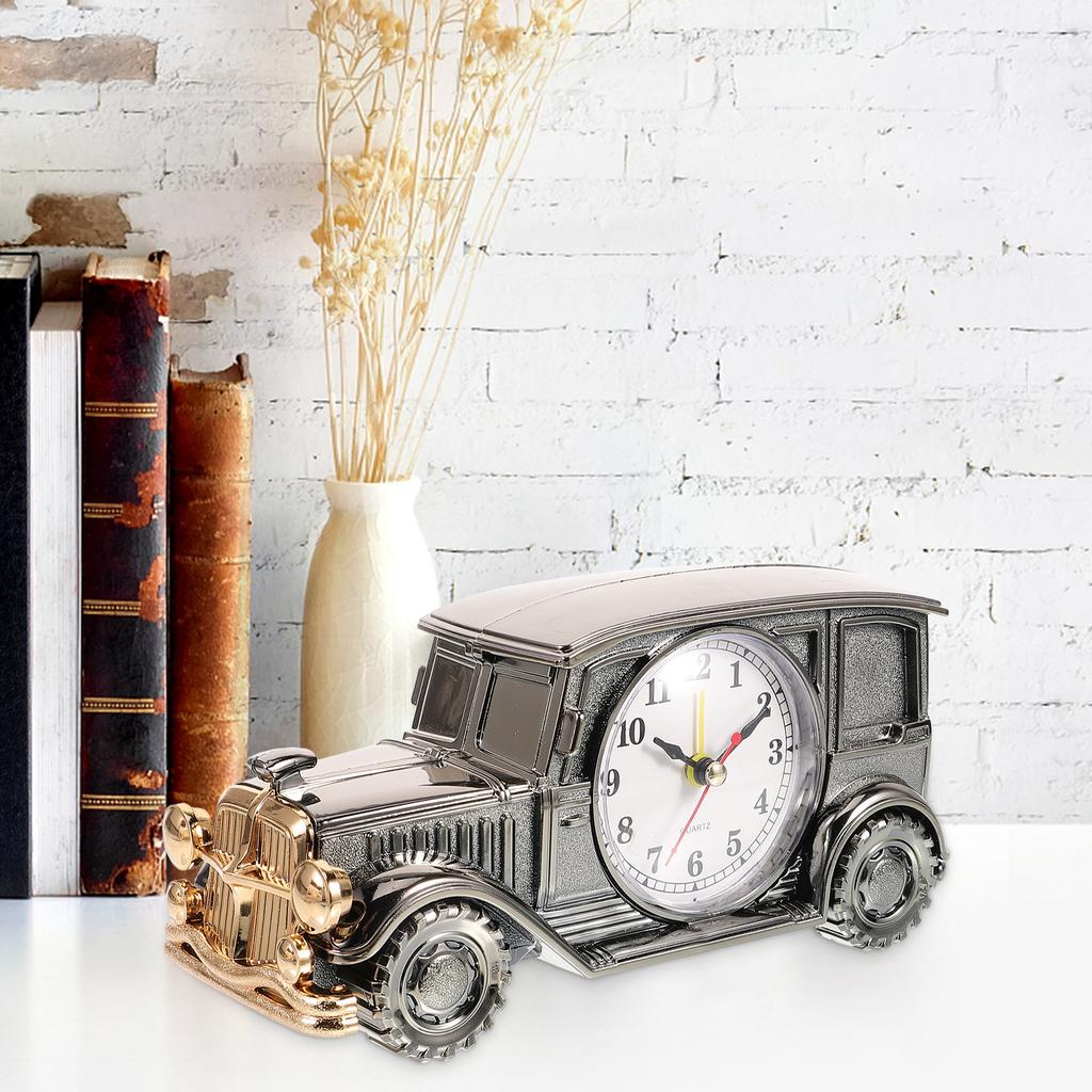 1Pcs Vintage Car Alarm Clock Creative Design Material Silent Precise Time Display Tabletop Room Decor Silver