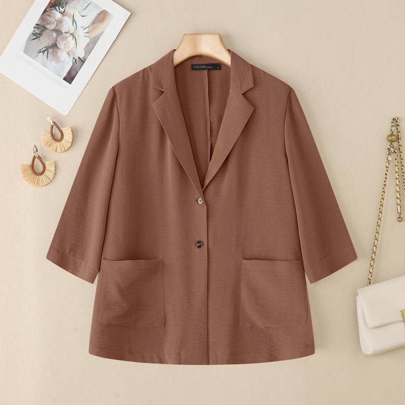 

ZANZEA Женская повседневная блузка-кардиган с отложным воротником и длинными рукавами розовый