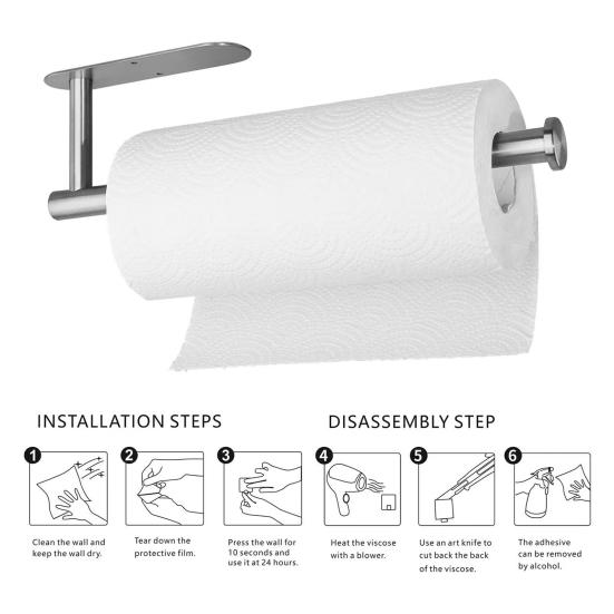 Držák papírových utěrek pod skříňku Lepicí stojan na roli papírových utěrek Nástěnný dávkovač papírových utěrek z nerezové oceli pro kuchyň koupelnu spíž lednici