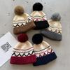 Winter Vintage Jacquard Knit Hat Women Acrylic Beanie Hat With Ball Plush