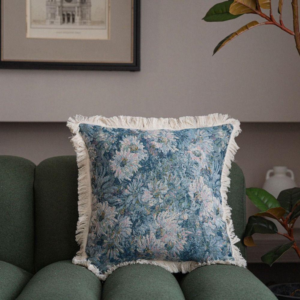Oil Painting Jacquard Throw Pillowcase Tassel Cushion Cover Comfortable Throw Pillowcover  Sofa/Bed