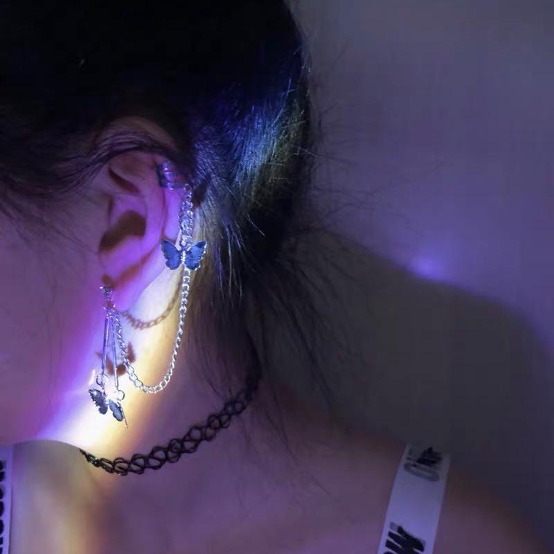 Butterflies Earrings Cartilage Butterflies Earrings Punk Silver Chain Butterfly Earrings Cartilage Clip Fashion for Women