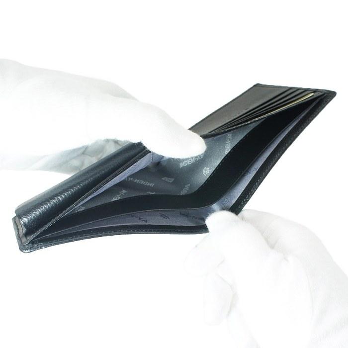 [Inden-ya] Wallet Bi-fold with Coin Purse, Deer Leather Hayato, Black x Black Lacquer, 8932-01