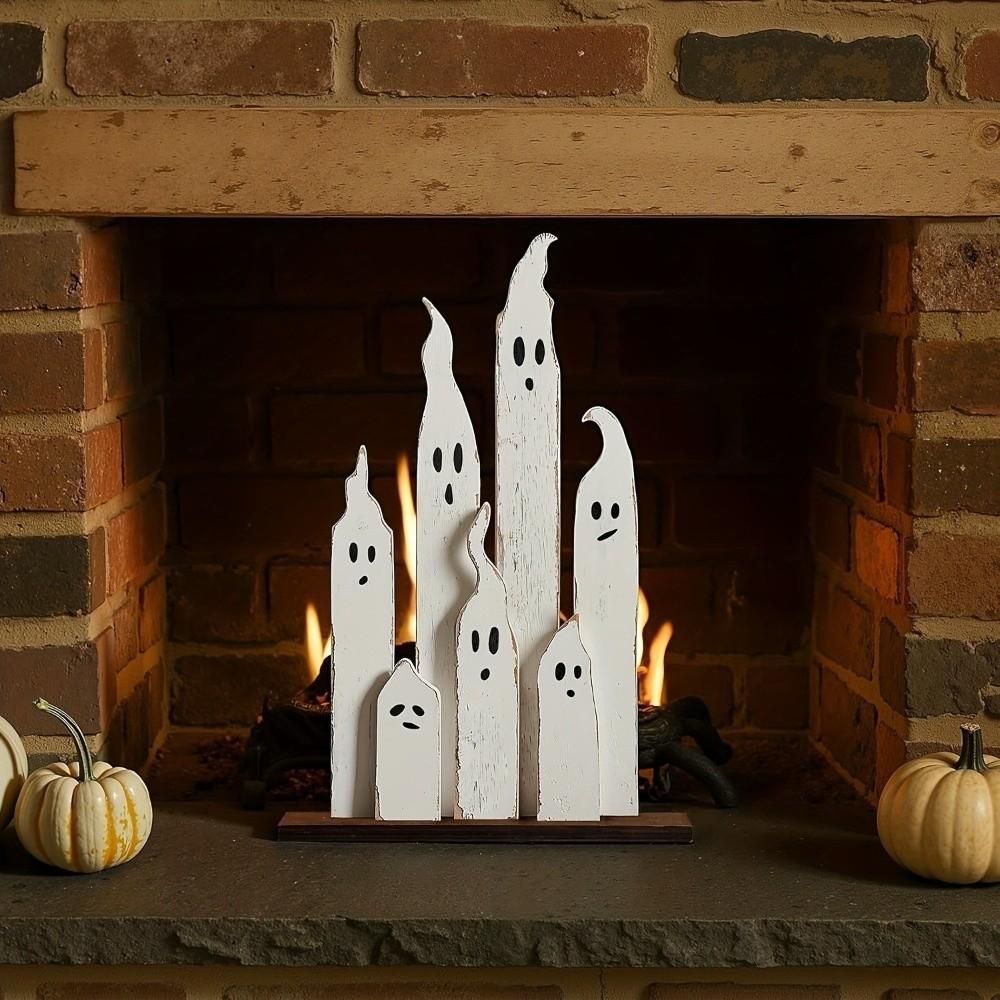 Hand Painted 7 Ghost Tabletop Sign Vintage Distressed Ghost Party Table Ornaments  Home Decor