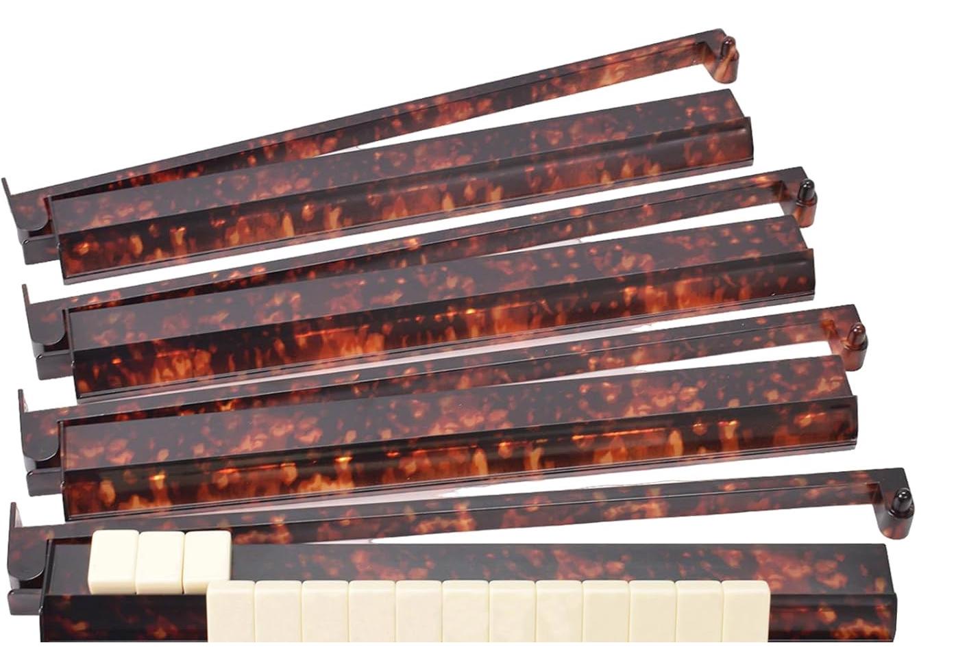 Tortoiseshell Mahjong Racks with Pusher: Portable 2-in-1 Tile Organizer