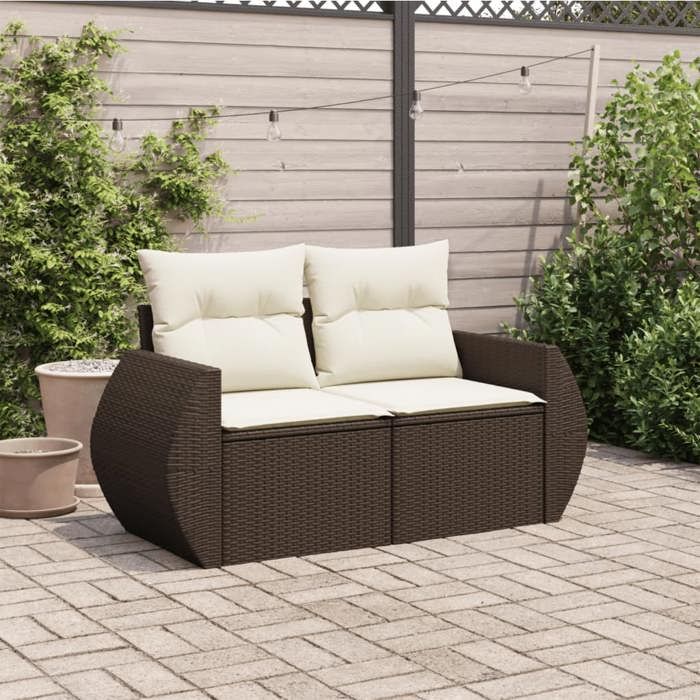 VidaXL Canapé de Jardin avec Coussins 2 Places, Siège avec Dossier, Meuble de Patio Arrière-cour Terrasse Extérieur, Marron 366211