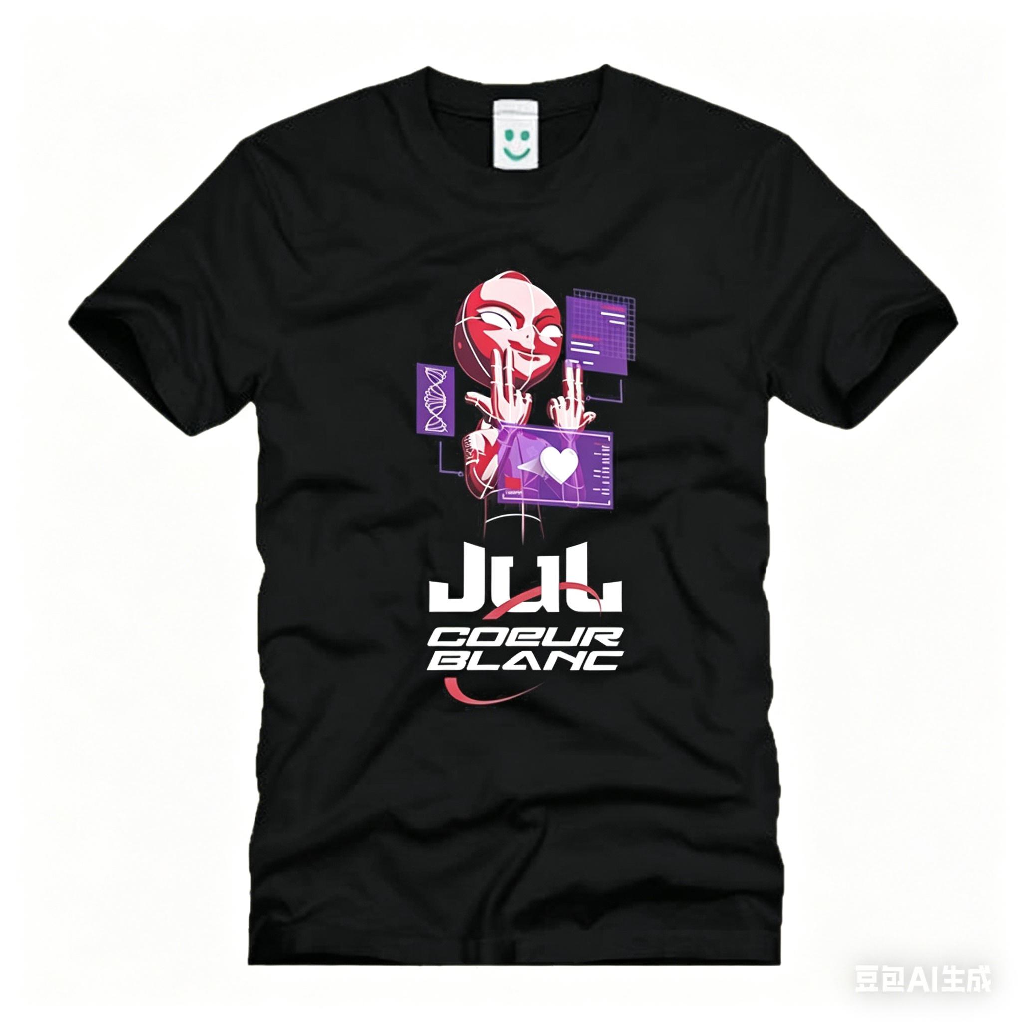

New Unisexs TShirt Rapper JUL Streetwear Graphic Tee Retro Tech UI Heart Design Black Short Sleeve Summer Aesthetic 2026 Trend S