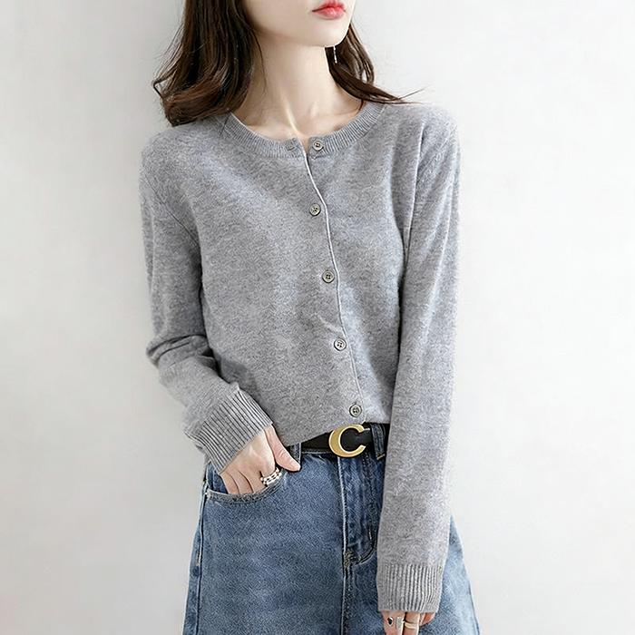 Women Autumn Winter Long Sleeve O Neck Solid Color Soft Breathable Loose Cardigan Sweater Coat