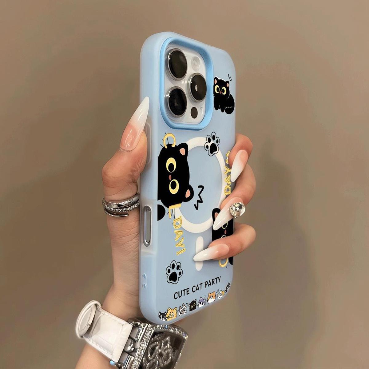 

Magnetic Jelly Two-in-one Mobile Phone Case for Apple Mobile Phone Protective Cover High-end All-inclusive Little Black Cat Mobile Phone Case For iphone 17PROMAX