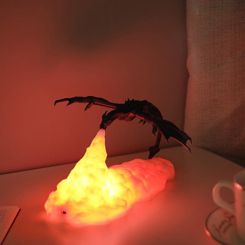 3D Printed Fire Dragon Lamp Light Decor  Novelty Gift Changing USB Powered Rechargeable Night Light for Room Desk Kids Lighting