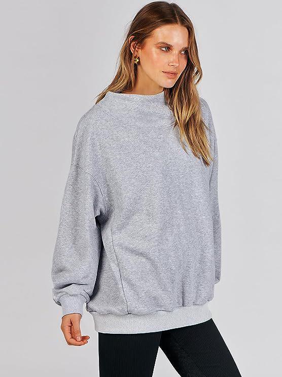 2025 Autumn/Winter Women's Loose High Neck Solid Color Long Sleeve Pullover Sweatshirt