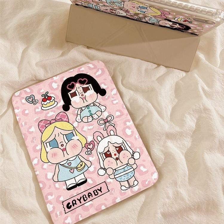 Pink leopard print crying baby iPad tablet A16 protective case 10/9/8 generation pro 11inch air6/7 protective cover cute