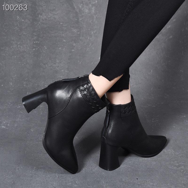 Leather Boots Women's Autumn and Winter Pointed High-heeled Fashion Boots First Layer Cowhide Woven Rear Zipper Women's Boots Ankle Boots