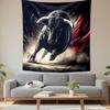 "Fierce Charging Bull with Red Cape" Patterned Tapestry Decorative Wall Hanging, Home Bedroom Living Room Decor