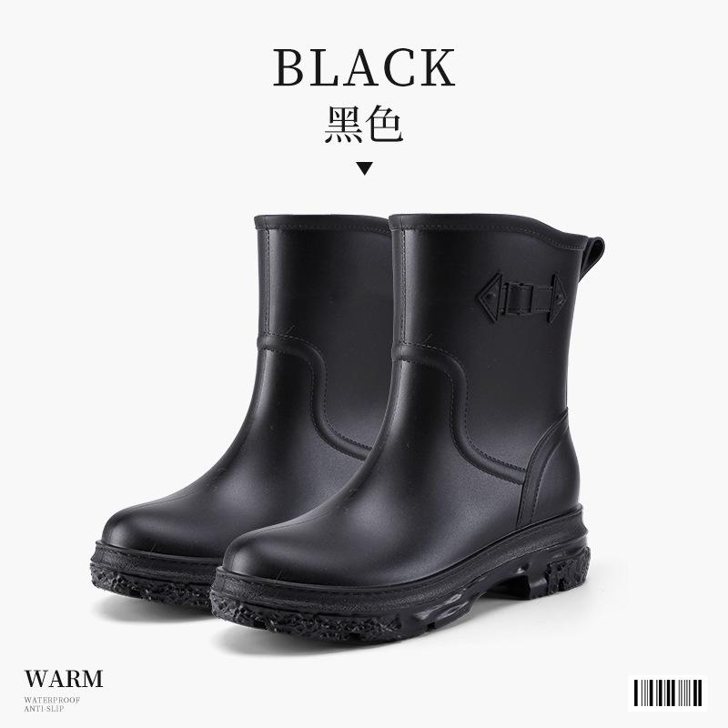 Women's Medium Tube Rain Shoes Non-slip Outer Wear Fashion Trend Waterproof Thick Sole Height Increase Thin Overshoes Rain Boots