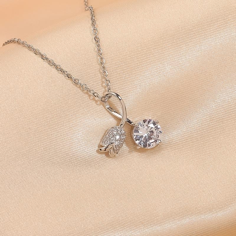 Women's Luxury Zircon Cherry Pendant Necklace - Elegant Copper Clavicle Chain