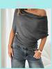 Summer Womens T Shirt With Modale Fabric Short Sleeve One Shoulder Casual Style For Daily Wear