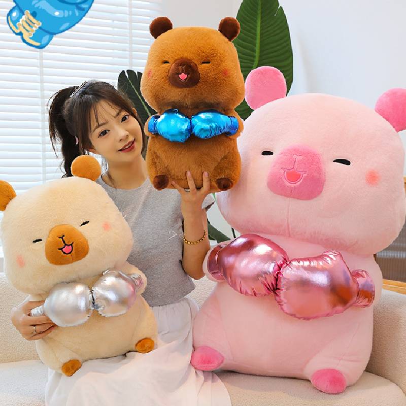 Plush Capybara Boxing Toy Dolls Pillow Smile Expression Children Birthday Gifts