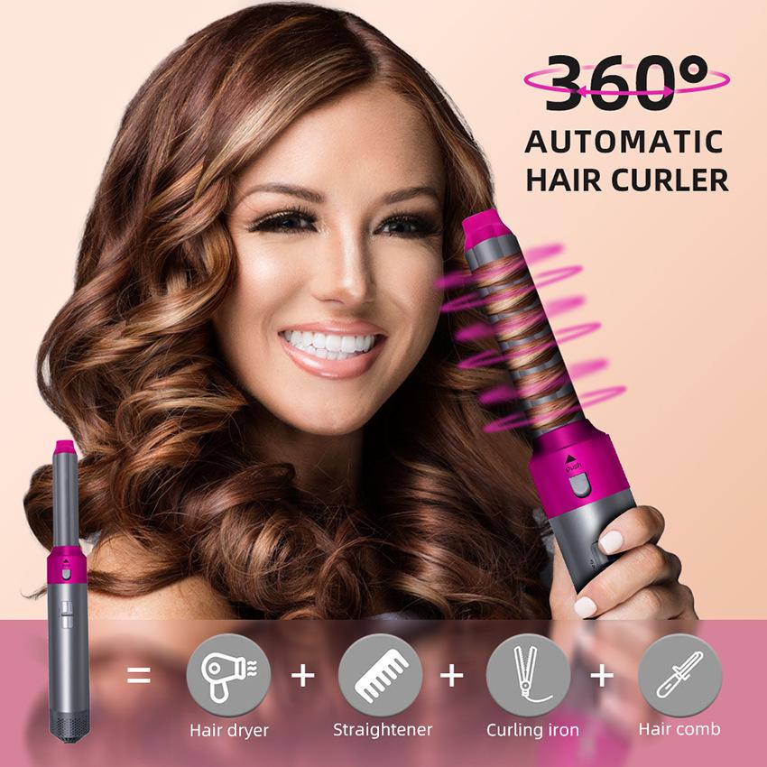 5-in-1 Multifunctional Hot Air Comb: Auto Curling Iron & Straightener Hair Dryer