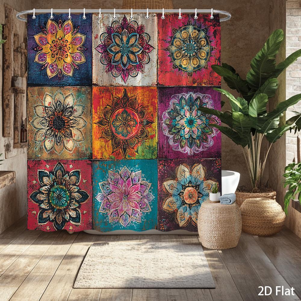 Vibrant Mandala Flower Shower Curtain – Colorful Boho Bath Decor, 59X70.8In & More Sizes, Easy To Clean