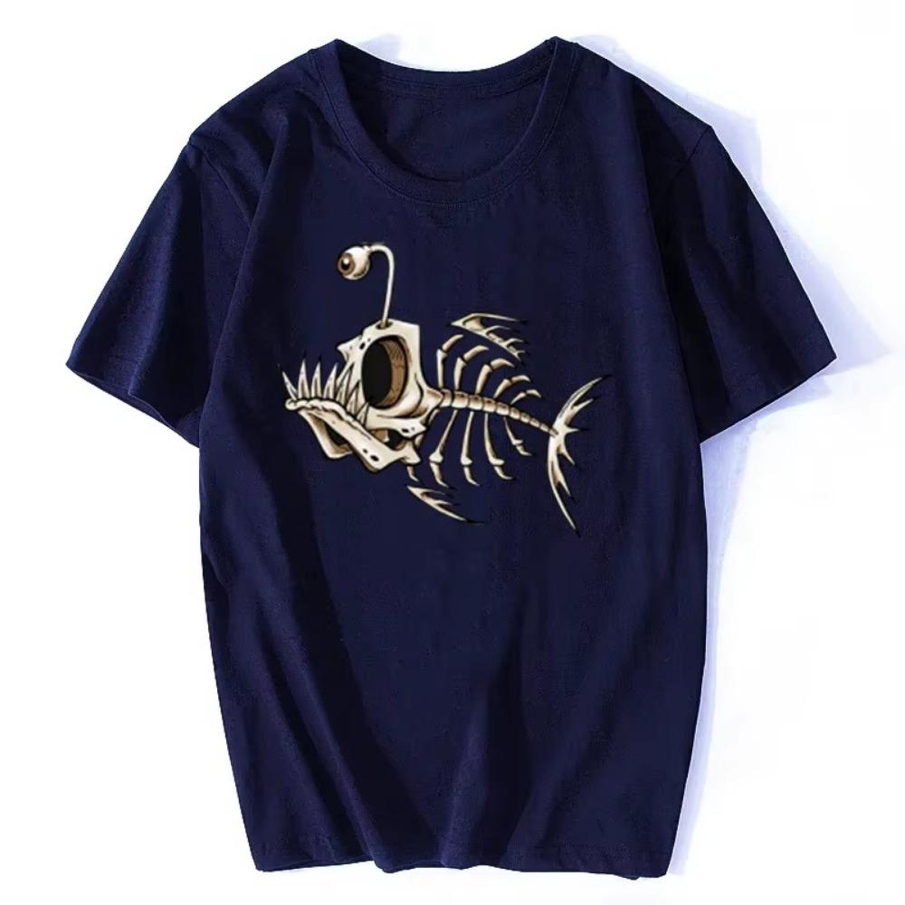 Fish Skull Deep Sea Fish Bones Interesting Fisherman Angler Summer Cotton Casual Fashion Breathable Men's Short Sleeve T-shirt