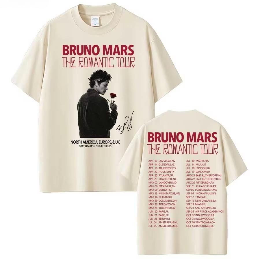 2026 Bruno Mars The Romantic Tour T Shirt for Men Women Hiphop Streetwear Oversized Tops Cotton T-Shirt Casual Short Sleeve Loose Tee Oversized Tops