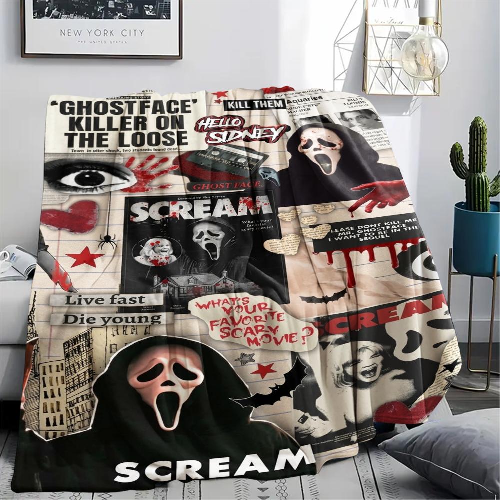 1PC Scream Print Flannel Blanket, High quality Comfortable for All Seasons, Home Decor, Warmth and Comfort, Perfect for Christmas Gifts