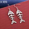 925 Sterling Silver Fishbone Pierced Earrings Fashion Jewelry Gift