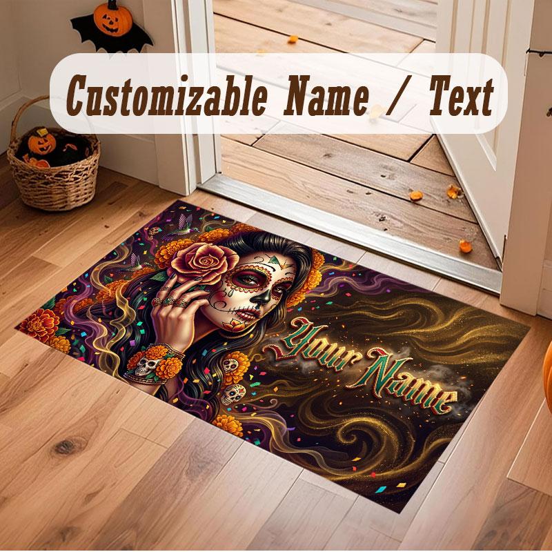Celebration Theme Crystal Velvet Floor Rug Personalized Custom Name Text Warm Carpet Home Decoration