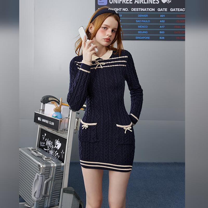 UNIFREE Women's Retro Color Block Knit Mini Dress