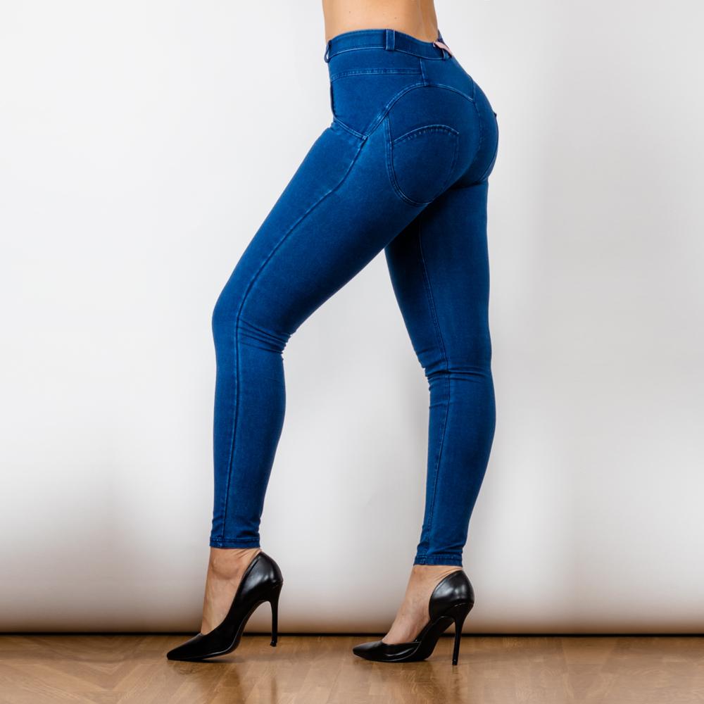 Shascullfites Melody Mid Rise Super Stretch Skinny Jeans Mom Jeans Dunkelblau Zum Anziehen Gerade Beine Po-Hebende Jeggings Damen
