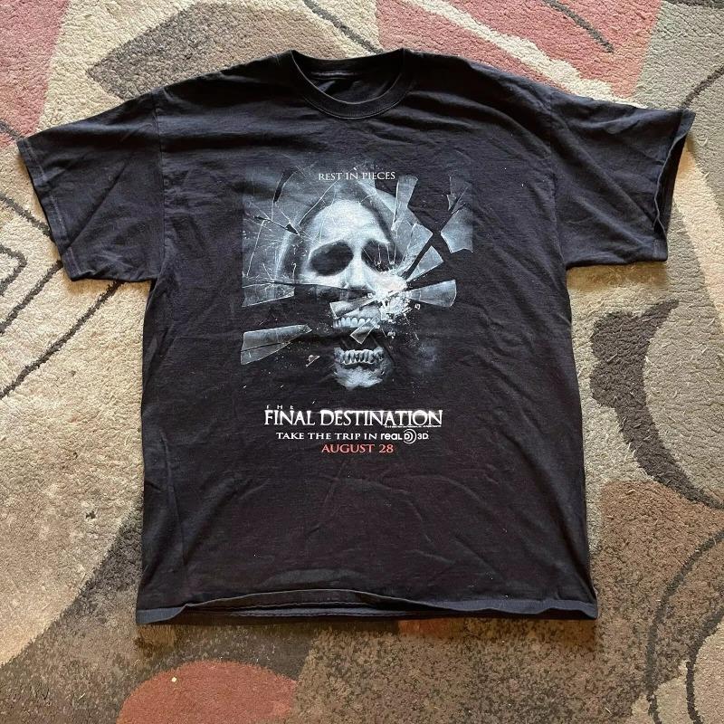 2000s Retro Horror Movie Death Is Coming Promotion Mens Tshirt Summer New Item Suitable for Both Men and Women