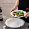 White Gold Ceramic Flat Rim Soup Plate