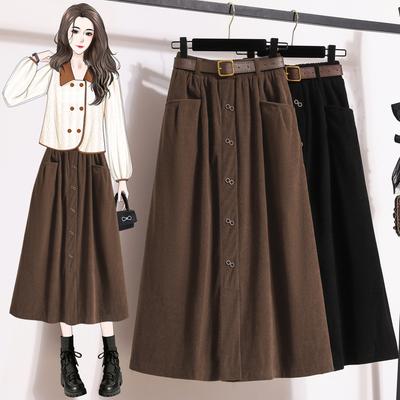 Womens Classic Style Corduroy Skirt for Womens Fat MM Covers Hips and Looks Slim and Umbrella Skirt High Waisted A-line Skirt