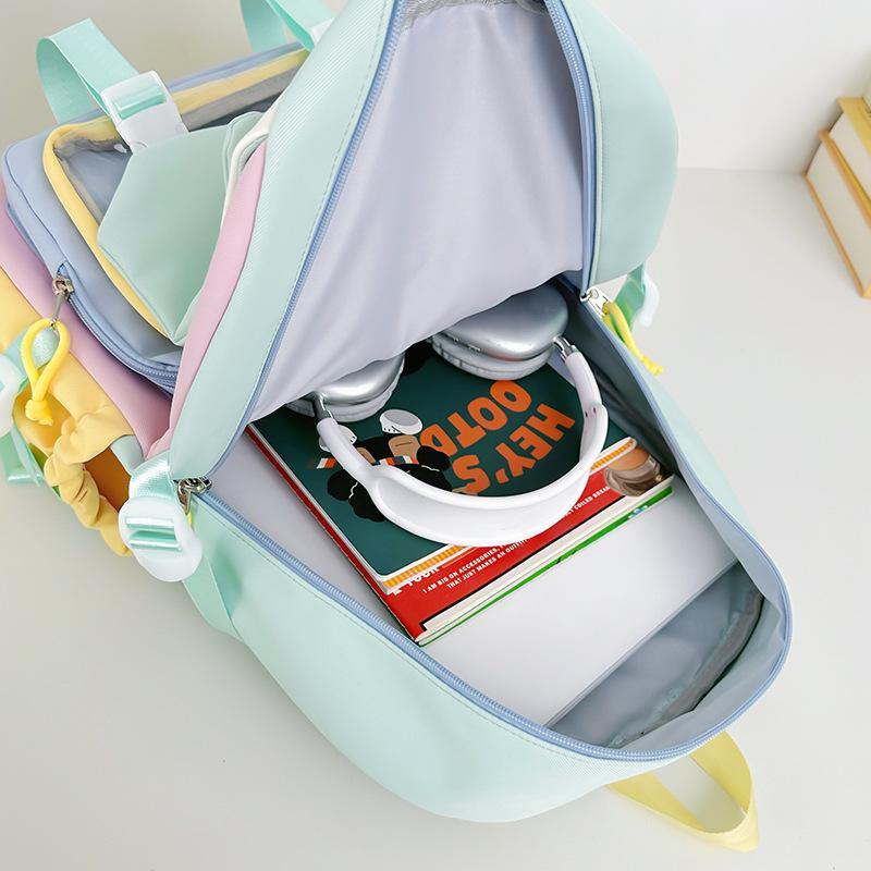 Schoolbag new high-value college style fresh and sweet contrasting color splicing backpack junior high school students lightweight large-capacity 