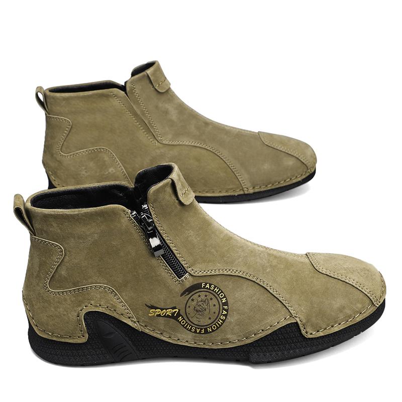 New Classic Handmade Leather Men Shoes Zipper Design Outdoor Sneakers Slip On Breathable Casual Shoes Leather Men Ankle Boots