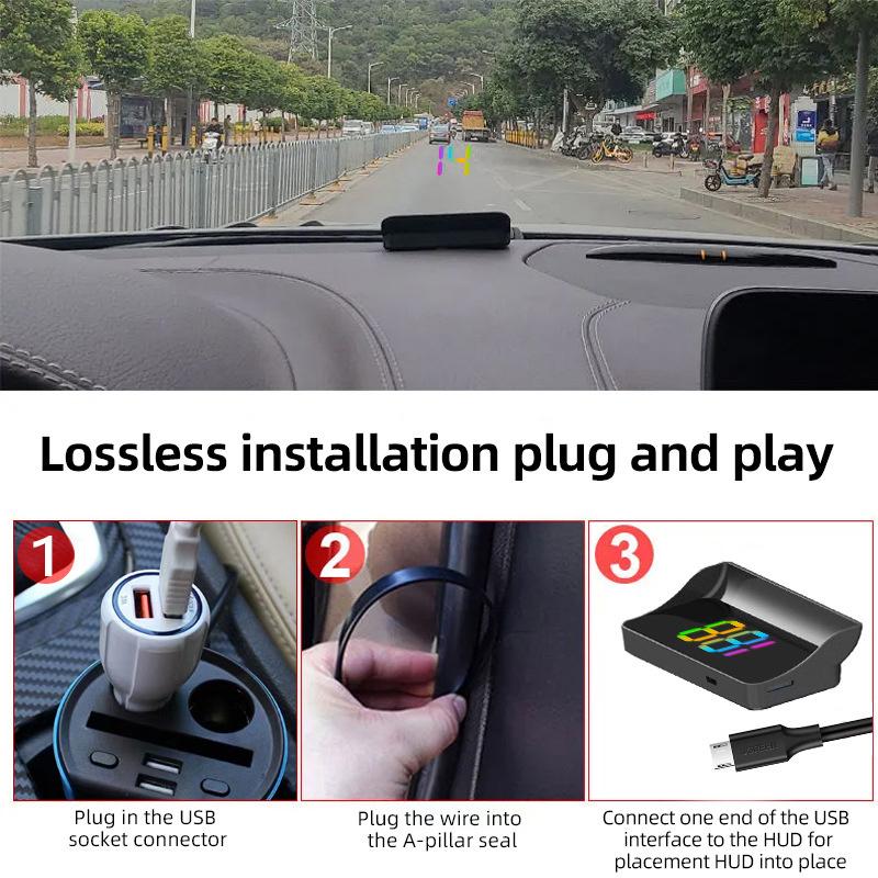 Car Windshield Projector Digital Speed Hud Colorful Speedometer Head Up Display Kmh Plug And Play Gps For Truck Vehicles