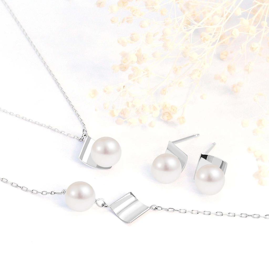 Lala Christie Akoya Pearl PT900 Pearl Women's Earrings, Platinum, Leaf, le102-0007-pt