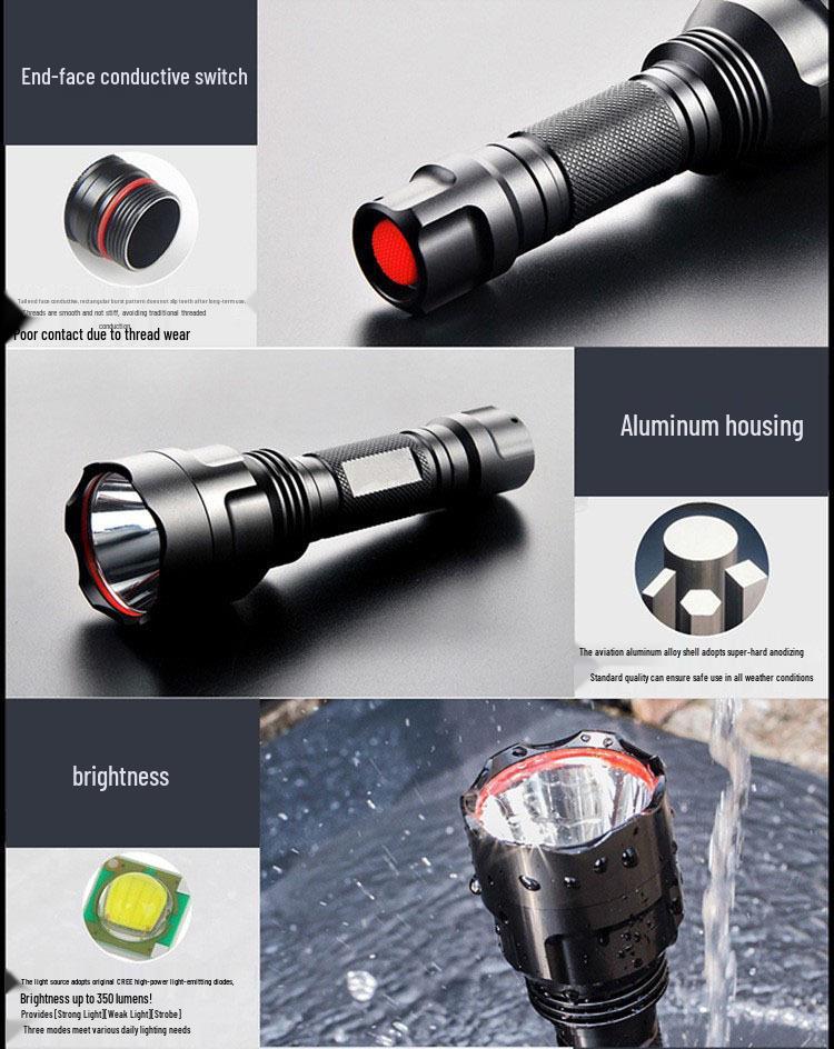 C8 High-Brightness Rechargeable Flashlight: Long Range, Waterproof, Durable, and Portable for Self-Defense