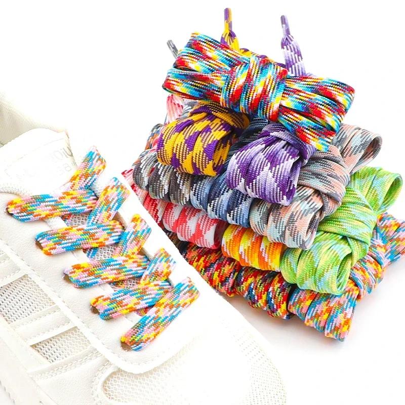 1 Pair Colorful Striped Shoe Laces for Woman Man Width 1CM Rainbow Shoelace Flat Shoelaces for Sneakers Length 100/120/140/160CM