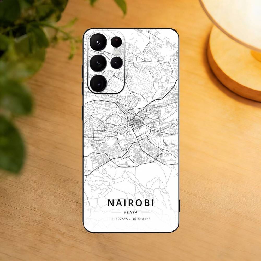 Famous City Sketch City Map Phone Case For Samsung S25,S24,S21,S22,S23,S30,Ultra,S20,Plus,Fe,Lite Black Shell