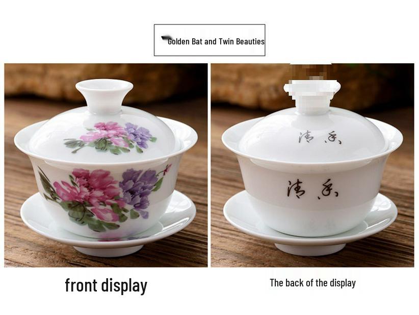 3.4-Inch Blue & White Ceramic Gaiwan Tea Set - 3-Piece, 100ml Capacity