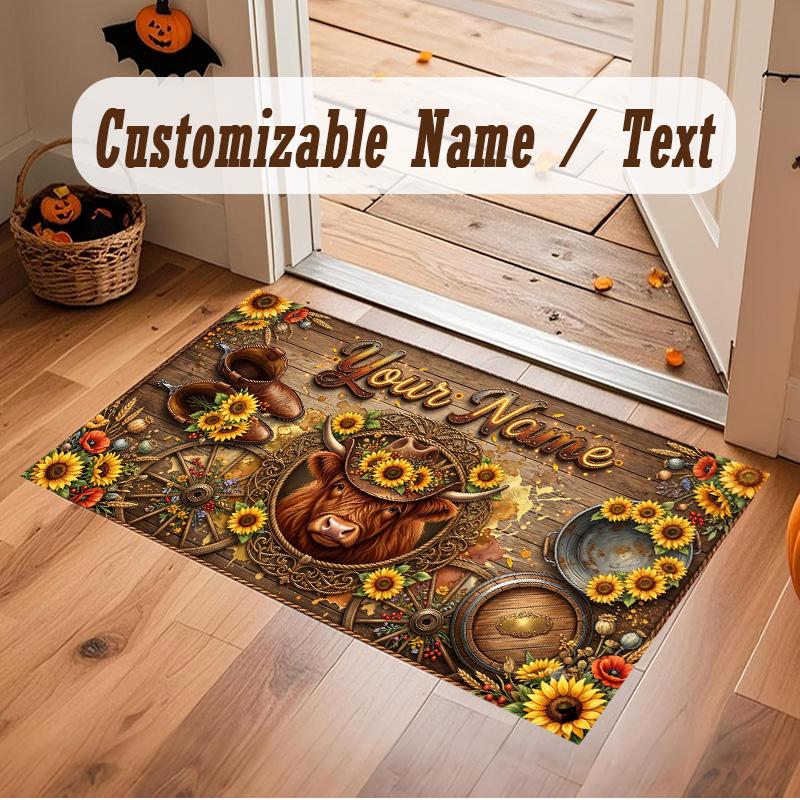 Floral Garden Theme Soft Crystal Velvet Rug Custom Name & Text Print Non Slip Floor Rug for Bedroom Living Room