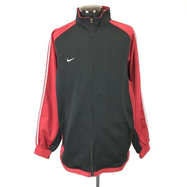 Made in Japan TEAM NIKE Jersey Jacket Men XL Black Red Zip Up Blouson Outer Jumper cBH674(USED)