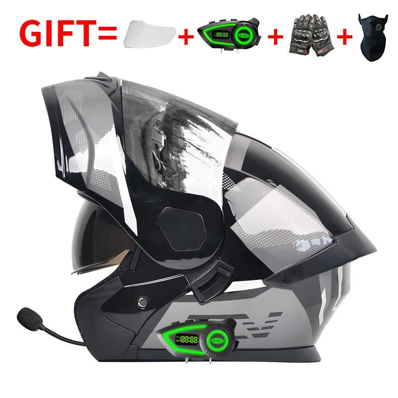 Bluetooth-Enabled Full Face Motorcycle Helmet With Dual Visors DOT 3C Certified All-Season Flip-Up Design Men Women