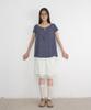 RONRON Floral Button Pintuck Ruffle T Shirt Navy