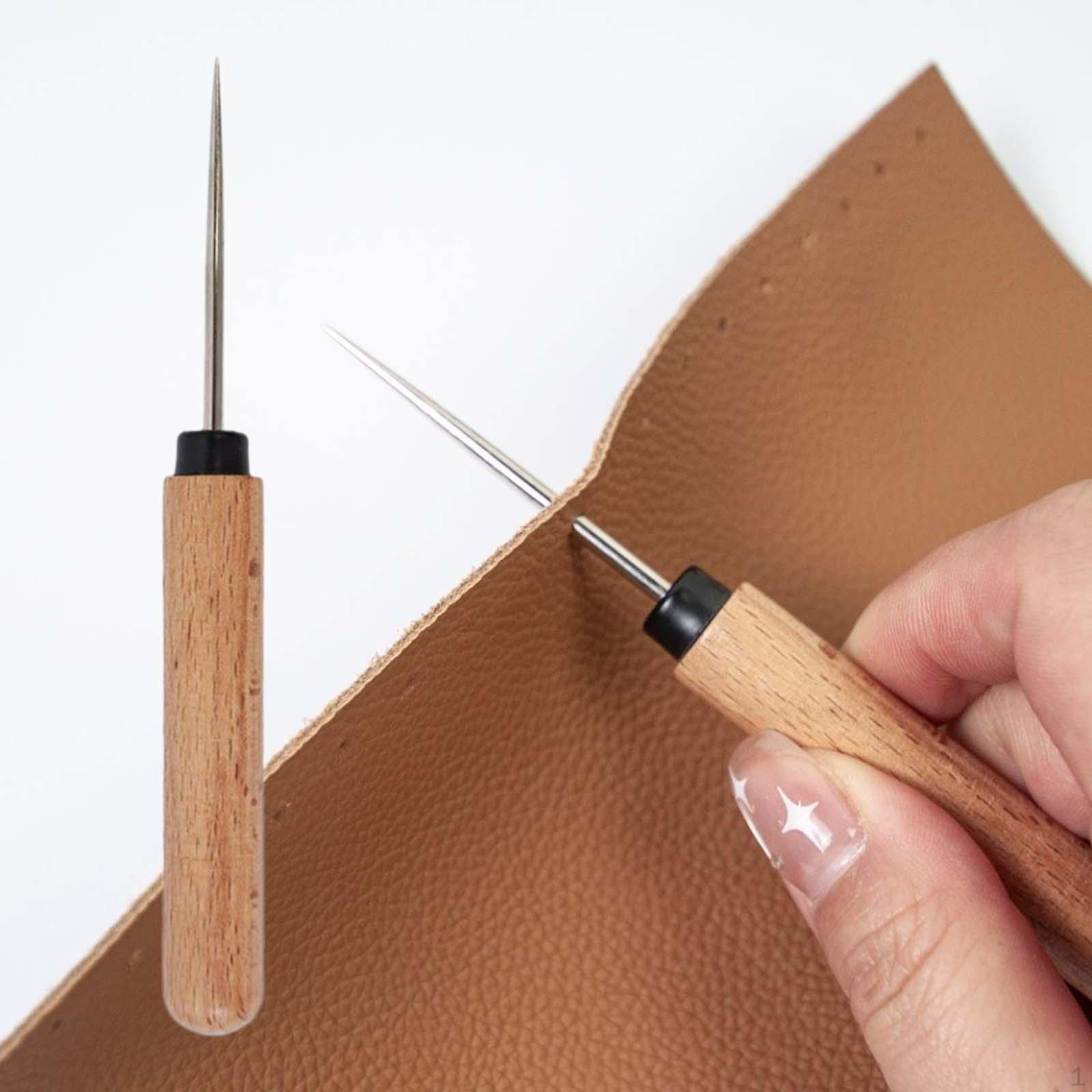 

2x Leather Sewing Awl Needle with Wood Handle Scratch Tool Hand Stitcher for Bag Canvas Tailors