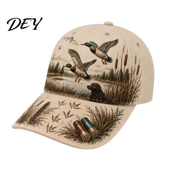 Cappello da Sole Casual da Campeggio, Berretto da Baseball Vintage da Caccia, Cappello con Fantasia Cane Anatra, Traspirante, Assorbe l'Umidità, Versatile, Copricapo da Esterno, Regolabile